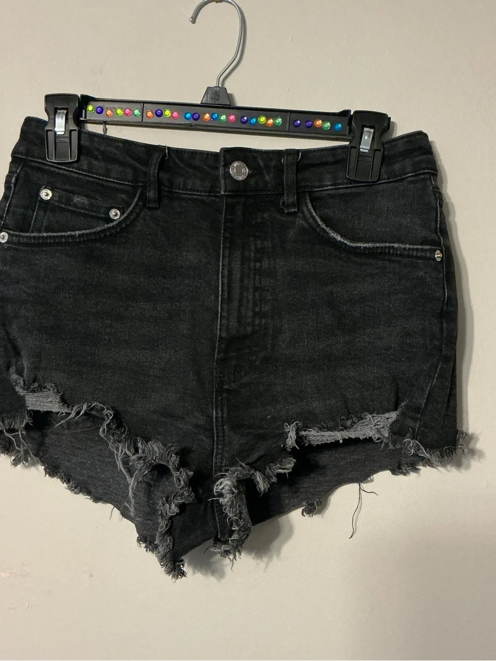 Zara Black Distressed Frayed-Hem Jean Shorts